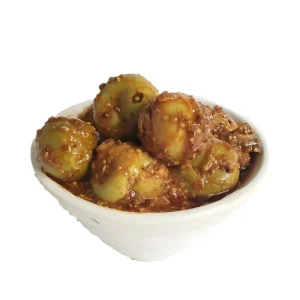 A jar of Lesua pickles, a traditional Indian pickle made with small lesua.